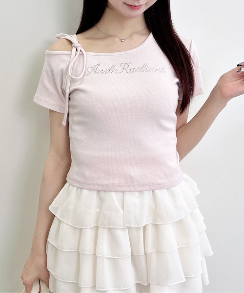 INGNI(イング)の「ワンショル肩リボンロゴリブトップス(Tシャツ/カットソー・レディース・ライトピンク/ブラック/オフホワイト・M)」の18枚目の写真