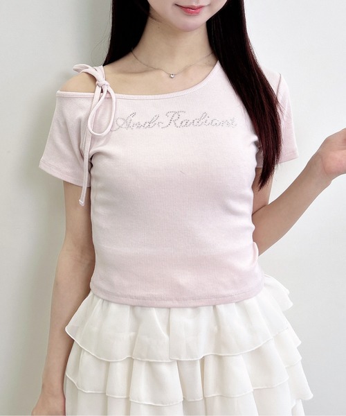 INGNI(イング)の「ワンショル肩リボンロゴリブトップス(Tシャツ/カットソー・レディース・ライトピンク/ブラック/オフホワイト・M)」の20枚目の写真