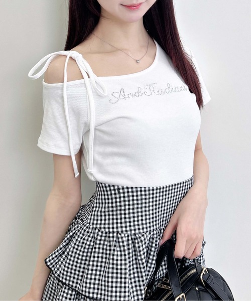 INGNI(イング)の「ワンショル肩リボンロゴリブトップス(Tシャツ/カットソー・レディース・ライトピンク/ブラック/オフホワイト・M)」の5枚目の写真