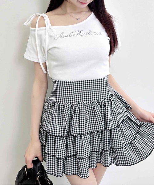INGNI(イング)の「ワンショル肩リボンロゴリブトップス(Tシャツ/カットソー・レディース・ライトピンク/ブラック/オフホワイト・M)」の6枚目の写真