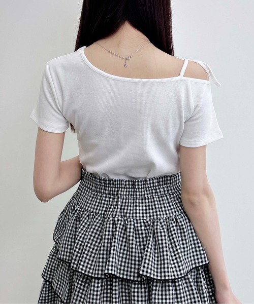 INGNI(イング)の「ワンショル肩リボンロゴリブトップス(Tシャツ/カットソー・レディース・ライトピンク/ブラック/オフホワイト・M)」の8枚目の写真