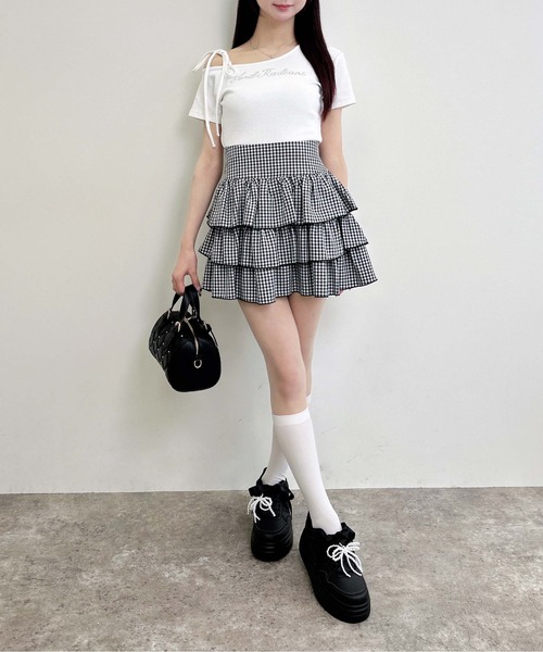 INGNI(イング)の「ワンショル肩リボンロゴリブトップス(Tシャツ/カットソー・レディース・ライトピンク/ブラック/オフホワイト・M)」の9枚目の写真