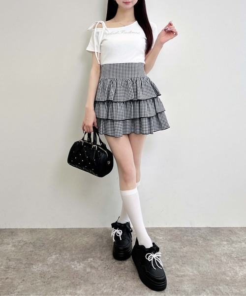 INGNI(イング)の「ワンショル肩リボンロゴリブトップス(Tシャツ/カットソー・レディース・ライトピンク/ブラック/オフホワイト・M)」の10枚目の写真