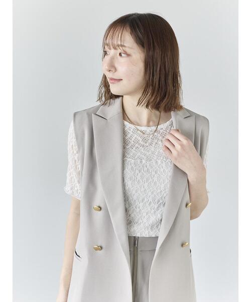 Te chichi(テチチ)の「パッチワークレース5分袖トップス(Tシャツ/カットソー・レディース・ラベンダー/ブラック/オフホワイト・F)」の6枚目の写真