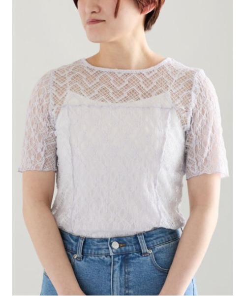 Te chichi(テチチ)の「パッチワークレース5分袖トップス(Tシャツ/カットソー・レディース・ラベンダー/ブラック/オフホワイト・F)」の3枚目の写真