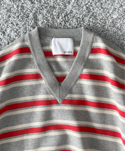 KAIKO(カイコー)の「KAIKO Border v neck sweater(ニット/セーター・メンズ・サックスブルー/グレー系その他2/グレー系その他・3/2/1/4)」の4枚目の写真