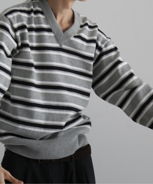 KAIKO(カイコー)の「KAIKO Border v neck sweater(ニット/セーター・メンズ・サックスブルー/グレー系その他2/グレー系その他・3/2/1/4)」の21枚目の写真