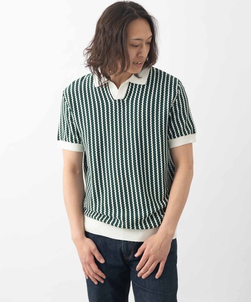 Ben Sherman(ベンシャーマン)の「バーティカルウェーブニットポロ(ポロシャツ・メンズ・グリーン/ブルー・MEDIUM/X-LARGE/LARGE/SMALL)」の1枚目の写真