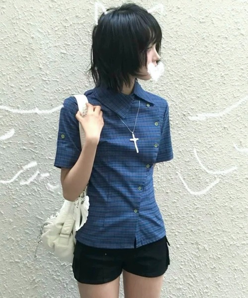 almo(アルモ)の「【LAMPOON】チェックアシンメトリーブラウス(シャツ/ブラウス・レディース・ブルー・LARGE/MEDIUM/SMALL)」の7枚目の写真