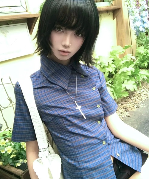 almo(アルモ)の「【LAMPOON】チェックアシンメトリーブラウス(シャツ/ブラウス・レディース・ブルー・LARGE/MEDIUM/SMALL)」の8枚目の写真