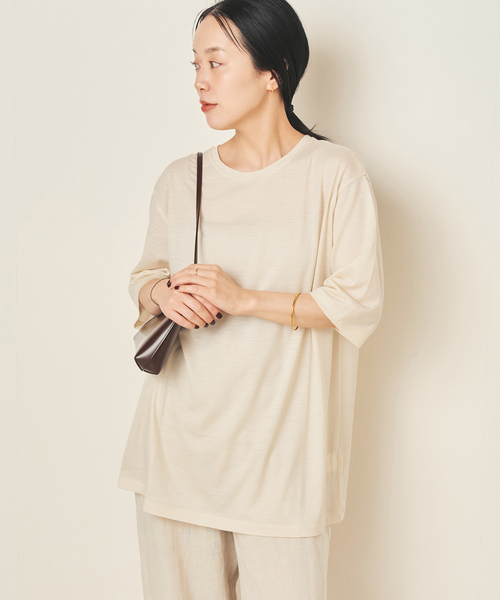 plage(プラージュ)の「toropical jersey Tシャツ(Tシャツ/カットソー・レディース・ブラック/アイボリー・FREE)」の1枚目の写真