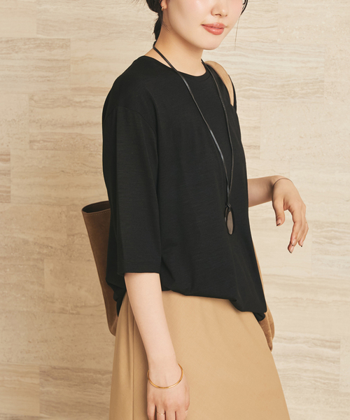 plage(プラージュ)の「toropical jersey Tシャツ(Tシャツ/カットソー・レディース・ブラック/アイボリー・FREE)」の10枚目の写真