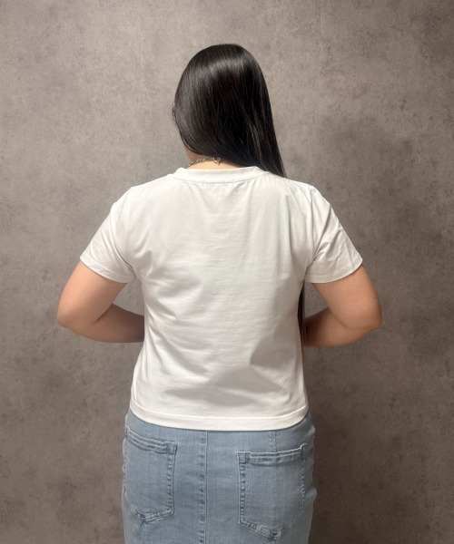 SMILE LAND(スマイルランド)の「【maryさんコラボ】ロゴ刺しゅうVネックチェーンTシャツ<大きいサイズ有>(Tシャツ/カットソー・レディース・ミント/ホワイト・3L/LL/L/M)」の10枚目の写真