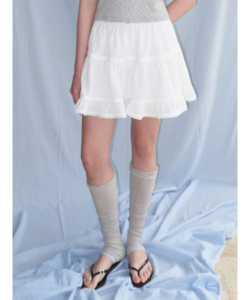 Lace Tiered Mini Skirt, White（スカート）｜ETMON（エトモン）の