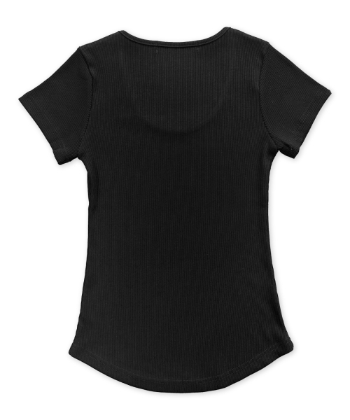 DAMISH(ダミシュ)の「スプレーレタリングUネックスリムTシャツ_ブラック(Tシャツ/カットソー・レディース・ブラック・OS)」の5枚目の写真