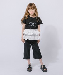 URBAN CHERRY | 【2点セット】リボンプリントクロップドTシャツ＋フリルドッキングパンツ(Tシャツ/カットソー)