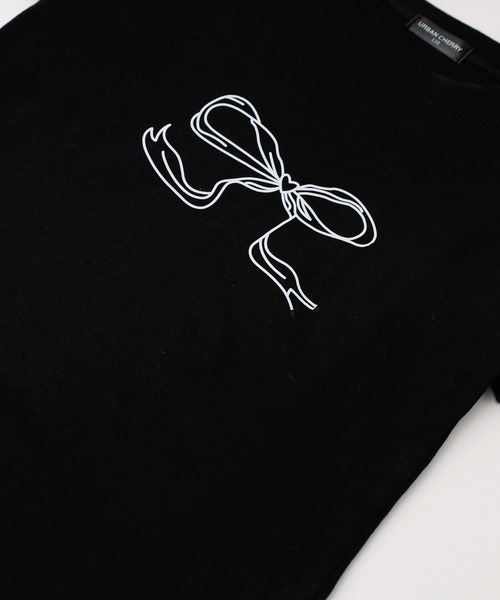 URBAN CHERRY（アーバンチェリー）の「【2点セット】リボンプリントクロップドTシャツ＋フリルドッキングパンツ（Tシャツ/カットソー・キッズ・ブラック・110cm/120cm/130cm）」の19枚目の写真