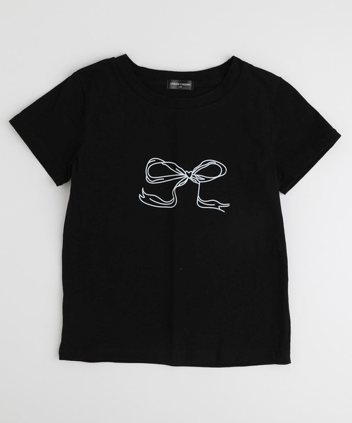 URBAN CHERRY（アーバンチェリー）の「【2点セット】リボンプリントクロップドTシャツ＋フリルドッキングパンツ（Tシャツ/カットソー・キッズ・ブラック・110cm/120cm/130cm）」の11枚目の写真