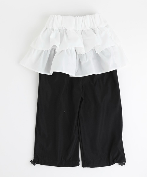 URBAN CHERRY（アーバンチェリー）の「【2点セット】リボンプリントクロップドTシャツ＋フリルドッキングパンツ（Tシャツ/カットソー・キッズ・ブラック・110cm/120cm/130cm）」の13枚目の写真