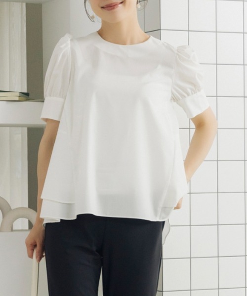 Sono(ソーノ)の「【SONO/ソーノ】【SONO NAVY/ソーノネイビー】バックティアードパフィブラウス(シャツ/ブラウス・レディース・ホワイト/ネイビー・F)」の2枚目の写真