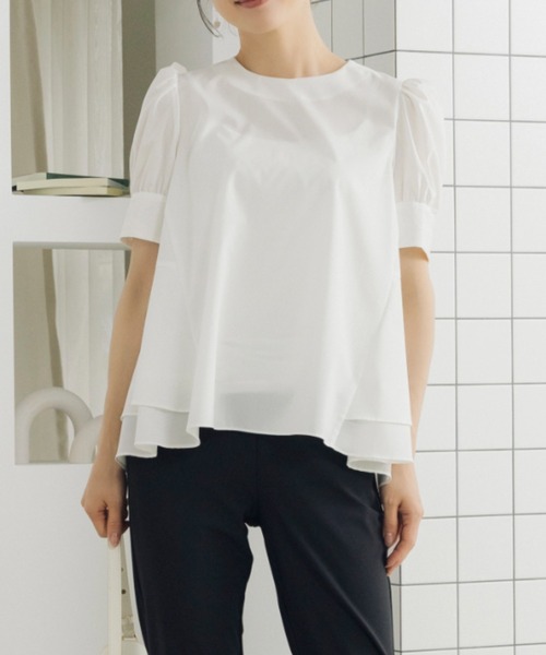 Sono(ソーノ)の「【SONO/ソーノ】【SONO NAVY/ソーノネイビー】バックティアードパフィブラウス(シャツ/ブラウス・レディース・ホワイト/ネイビー・F)」の3枚目の写真