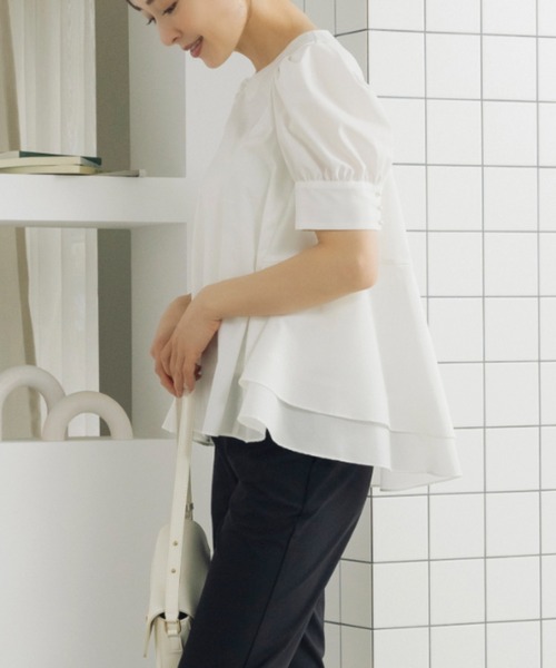 Sono(ソーノ)の「【SONO/ソーノ】【SONO NAVY/ソーノネイビー】バックティアードパフィブラウス(シャツ/ブラウス・レディース・ホワイト/ネイビー・F)」の4枚目の写真