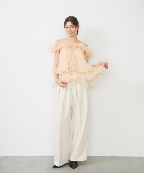 Lunea(ルネア)の「チュールフリルオフショルブラウス / tulle frill off shoulder blouse(シャツ/ブラウス・レディース・ピンク/アイボリー・FREE)」の6枚目の写真