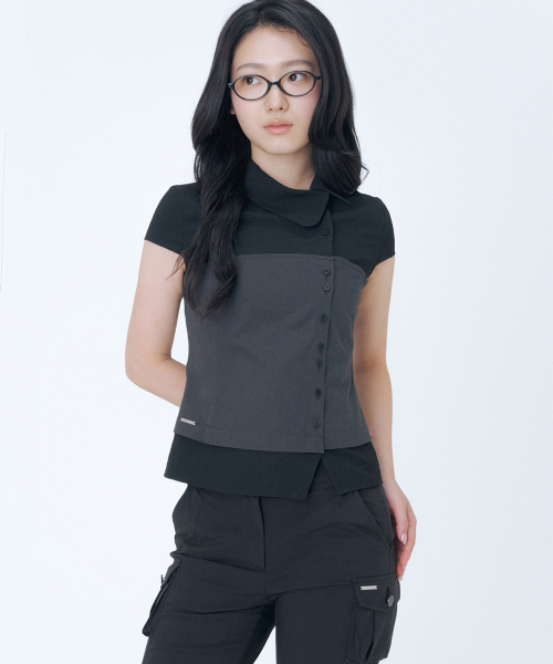 セール】Hannah side collar shirt BLACK（シャツ/ブラウス）｜Miseki 