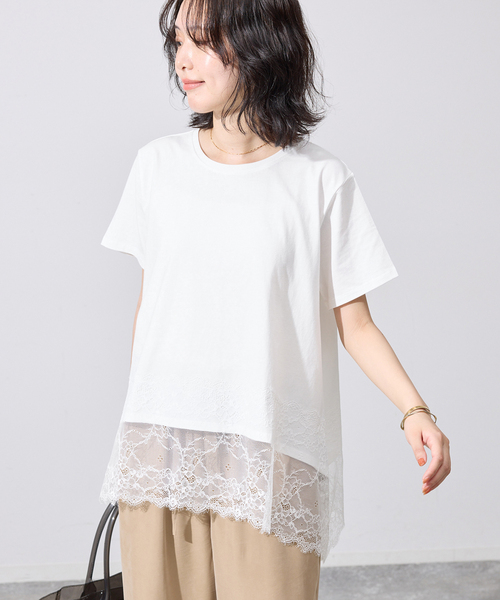 シリーズあり》レースコンビハーフスリーブカットソー（Tシャツ