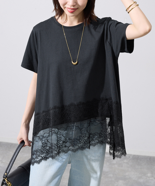 シリーズあり》レースコンビハーフスリーブカットソー（Tシャツ
