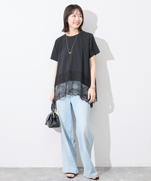 SLOBE IENA(スローブイエナ)の「《シリーズあり》レースコンビハーフスリーブカットソー(Tシャツ/カットソー・レディース・ブラウン/ホワイト/ブラック・FREE)」の5枚目の写真