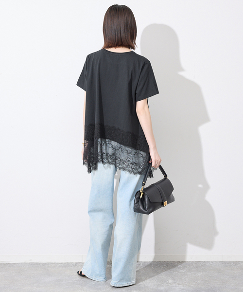 SLOBE IENA(スローブイエナ)の「《シリーズあり》レースコンビハーフスリーブカットソー(Tシャツ/カットソー・レディース・ブラウン/ホワイト/ブラック・FREE)」の6枚目の写真