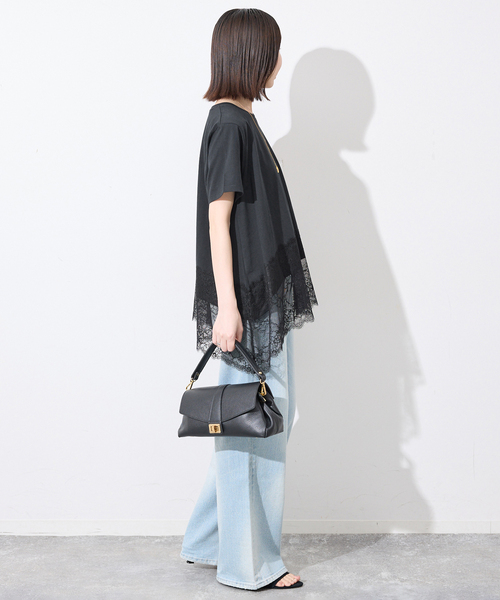 SLOBE IENA(スローブイエナ)の「《シリーズあり》レースコンビハーフスリーブカットソー(Tシャツ/カットソー・レディース・ブラウン/ホワイト/ブラック・FREE)」の7枚目の写真