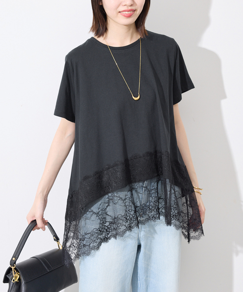 SLOBE IENA(スローブイエナ)の「《シリーズあり》レースコンビハーフスリーブカットソー(Tシャツ/カットソー・レディース・ブラウン/ホワイト/ブラック・FREE)」の8枚目の写真