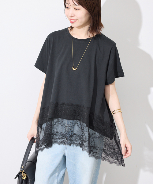 SLOBE IENA(スローブイエナ)の「《シリーズあり》レースコンビハーフスリーブカットソー(Tシャツ/カットソー・レディース・ブラウン/ホワイト/ブラック・FREE)」の9枚目の写真