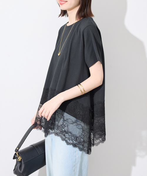 SLOBE IENA(スローブイエナ)の「《シリーズあり》レースコンビハーフスリーブカットソー(Tシャツ/カットソー・レディース・ブラウン/ホワイト/ブラック・FREE)」の10枚目の写真