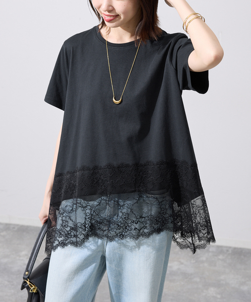 SLOBE IENA(スローブイエナ)の「《シリーズあり》レースコンビハーフスリーブカットソー(Tシャツ/カットソー・レディース・ブラウン/ホワイト/ブラック・FREE)」の11枚目の写真
