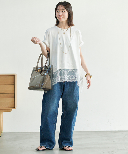 SLOBE IENA(スローブイエナ)の「《シリーズあり》レースコンビハーフスリーブカットソー(Tシャツ/カットソー・レディース・ブラウン/ホワイト/ブラック・FREE)」の12枚目の写真