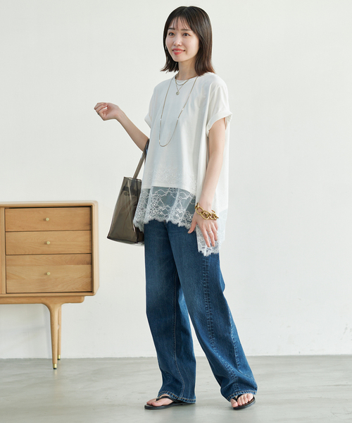 SLOBE IENA(スローブイエナ)の「《シリーズあり》レースコンビハーフスリーブカットソー(Tシャツ/カットソー・レディース・ブラウン/ホワイト/ブラック・FREE)」の13枚目の写真