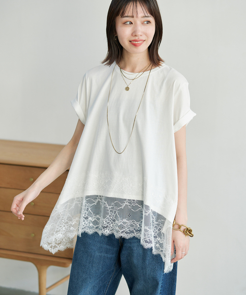 SLOBE IENA(スローブイエナ)の「《シリーズあり》レースコンビハーフスリーブカットソー(Tシャツ/カットソー・レディース・ブラウン/ホワイト/ブラック・FREE)」の15枚目の写真