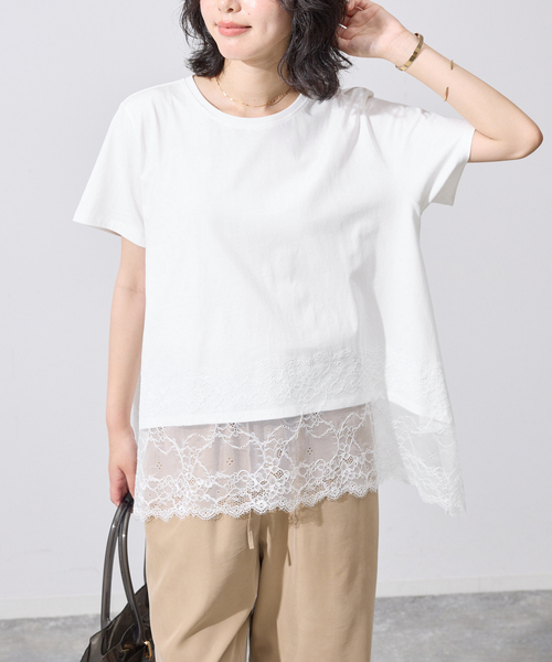 SLOBE IENA(スローブイエナ)の「《シリーズあり》レースコンビハーフスリーブカットソー(Tシャツ/カットソー・レディース・ブラウン/ホワイト/ブラック・FREE)」の22枚目の写真