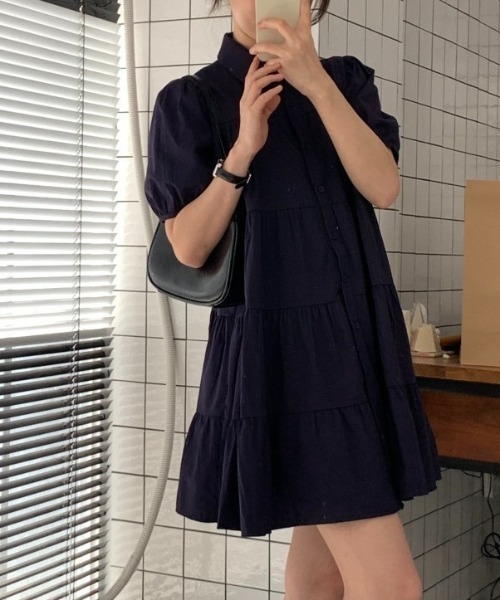 YUGA(ユーガ)の「YUGA_YGMC Korean-style Tiered mini dress(ワンピース・レディース・ライトイエロー/ネイビー・FREE)」の13枚目の写真