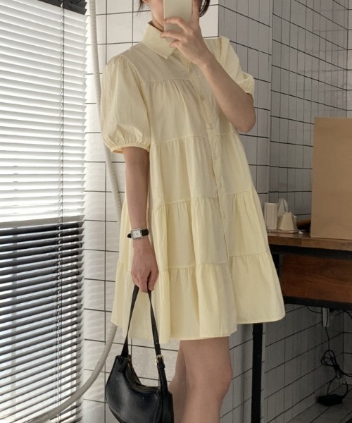 YUGA(ユーガ)の「YUGA_YGMC Korean-style Tiered mini dress(ワンピース・レディース・ライトイエロー/ネイビー・FREE)」の22枚目の写真