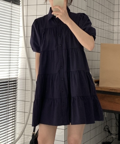 YUGA(ユーガ)の「YUGA_YGMC Korean-style Tiered mini dress(ワンピース・レディース・ライトイエロー/ネイビー・FREE)」の12枚目の写真