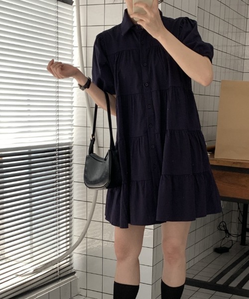 YUGA(ユーガ)の「YUGA_YGMC Korean-style Tiered mini dress(ワンピース・レディース・ライトイエロー/ネイビー・FREE)」の14枚目の写真