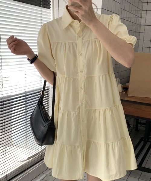 YUGA(ユーガ)の「YUGA_YGMC Korean-style Tiered mini dress(ワンピース・レディース・ライトイエロー/ネイビー・FREE)」の7枚目の写真