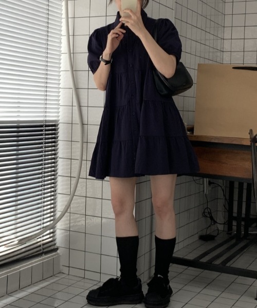 YUGA(ユーガ)の「YUGA_YGMC Korean-style Tiered mini dress(ワンピース・レディース・ライトイエロー/ネイビー・FREE)」の17枚目の写真
