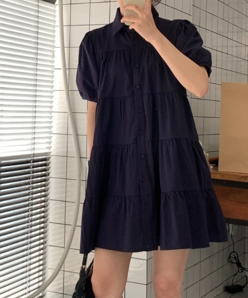 YUGA(ユーガ)の「YUGA_YGMC Korean-style Tiered mini dress(ワンピース・レディース・ライトイエロー/ネイビー・FREE)」の16枚目の写真