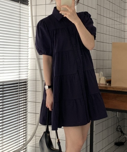 YUGA(ユーガ)の「YUGA_YGMC Korean-style Tiered mini dress(ワンピース・レディース・ライトイエロー/ネイビー・FREE)」の15枚目の写真