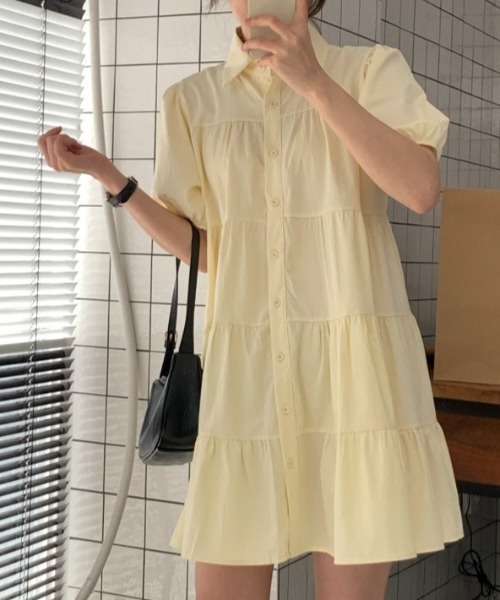 YUGA(ユーガ)の「YUGA_YGMC Korean-style Tiered mini dress(ワンピース・レディース・ライトイエロー/ネイビー・FREE)」の8枚目の写真